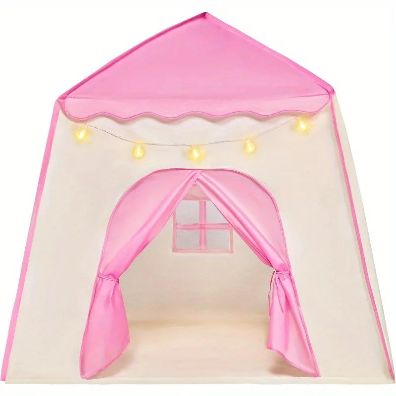 Pink Princess Castle Play Tent with LED Star Lights
