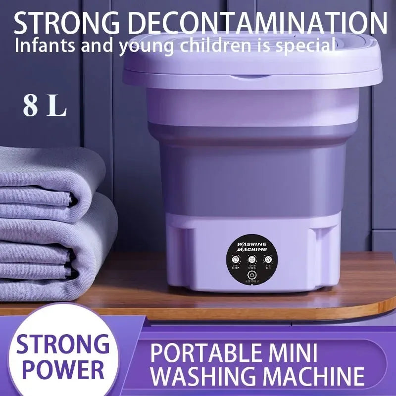 8L Portable Folding Mini Washing Machine with Spin Dryer – Compact Laundry Washer