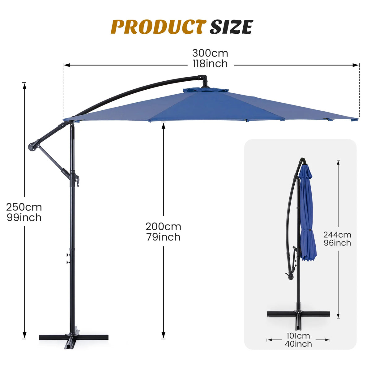 JHK 10FT Cantilever Patio Umbrella – Adjustable Tilt Outdoor Shade