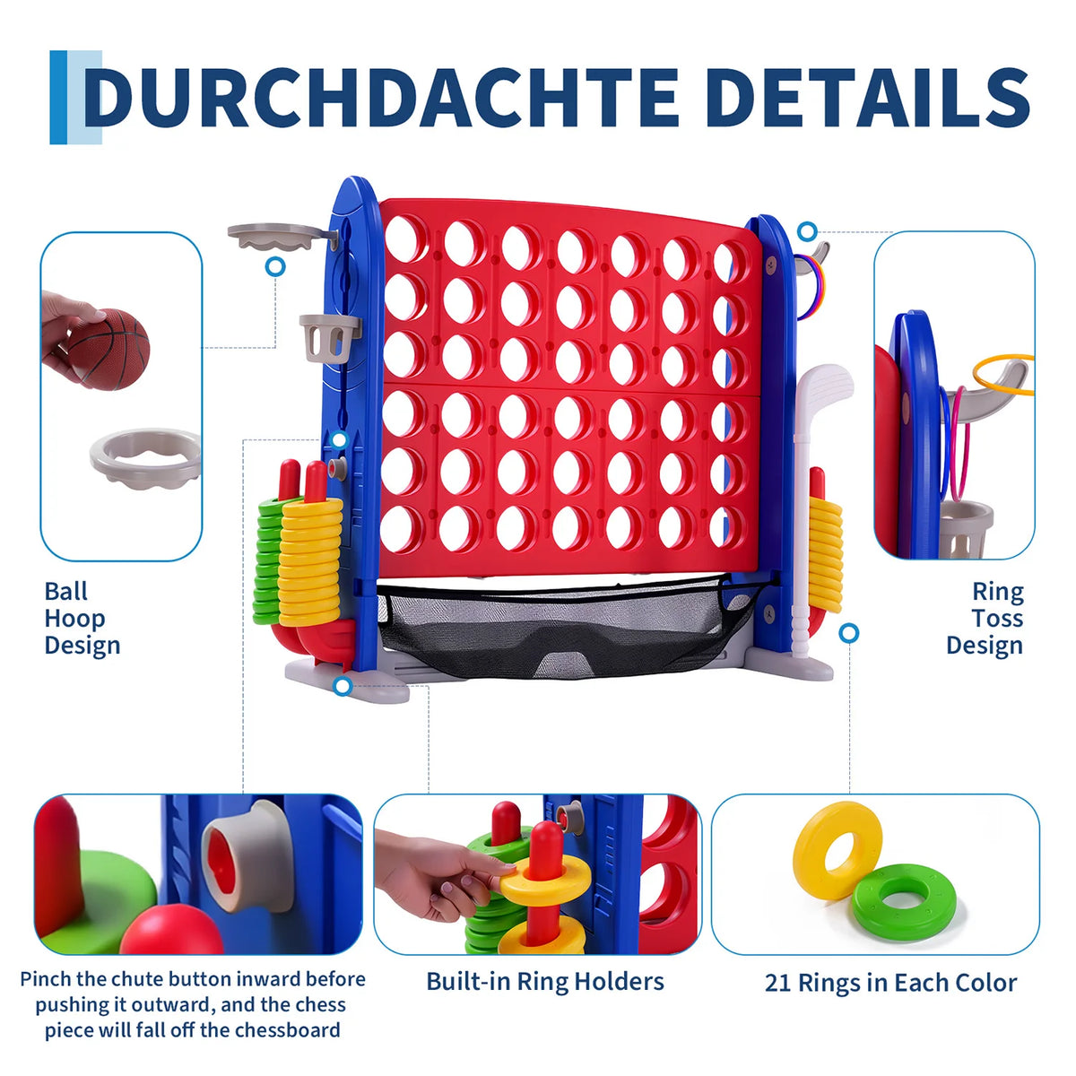 4-in-1 Giant Connect Four Yard Game Set with Basketball, Ring Toss & Net