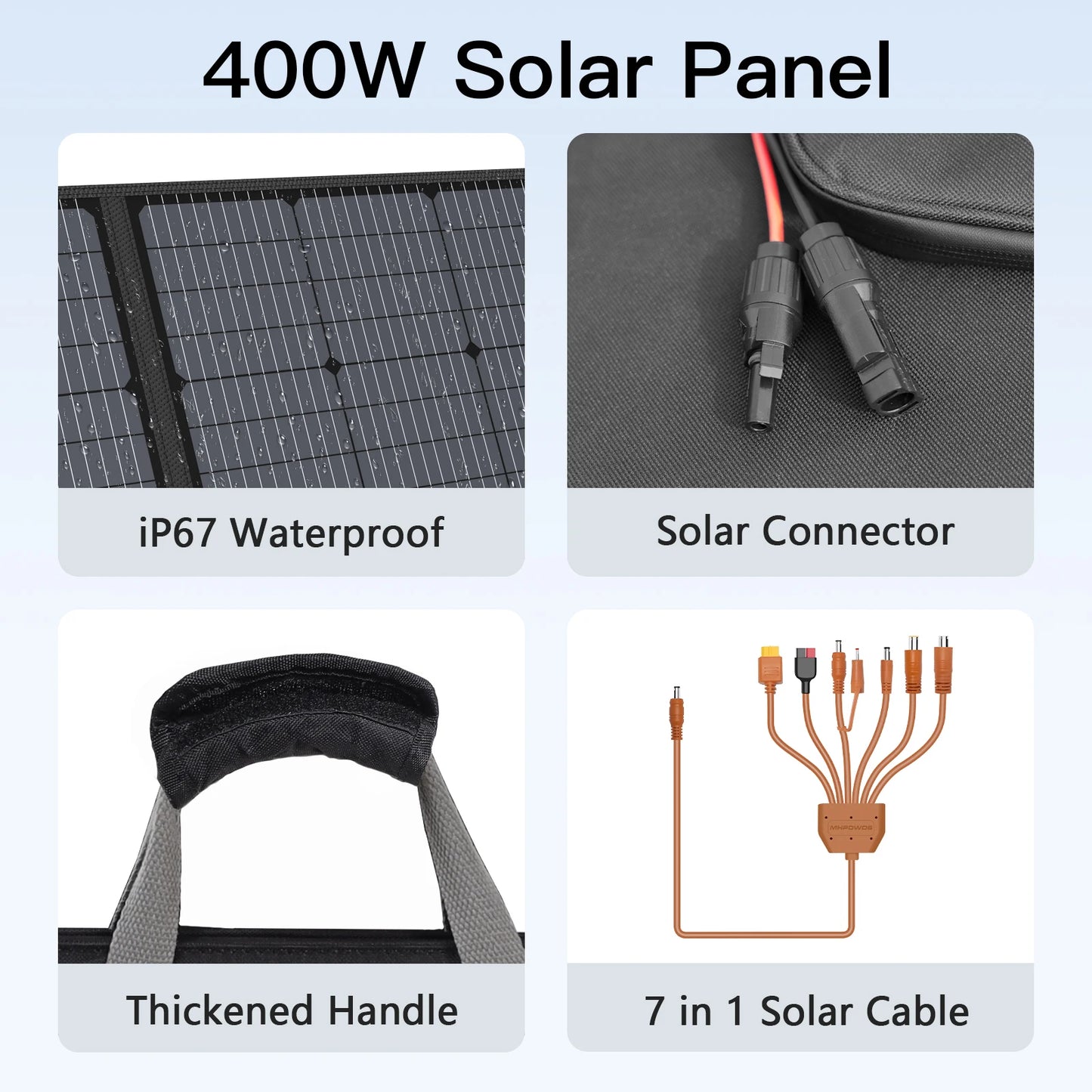 MHPOWOS 400W Lightweight Portable Solar Panel Power Backup 31V Foldable Solar Charger for Off-Grid