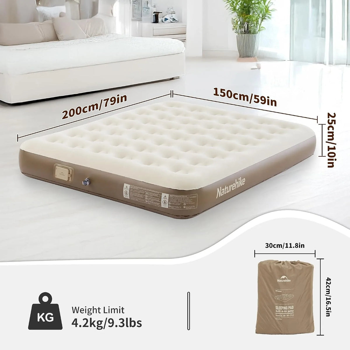 Naturehike Inflatable Camping Air Mattress with Built-In Pump – Twin, Queen & King