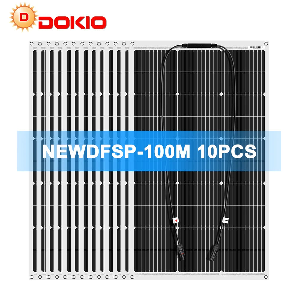 Dokio 18V 10pcs 100W Flexible Solar Panel Monocrystalline Solar Panel Waterproof Charge 12V 1000W