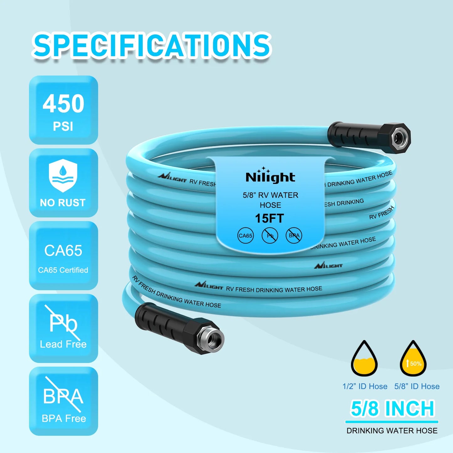 RV Water Hose 15FT Garden Drinking Hoses with Storage Bag Leakproof Anti-Kink