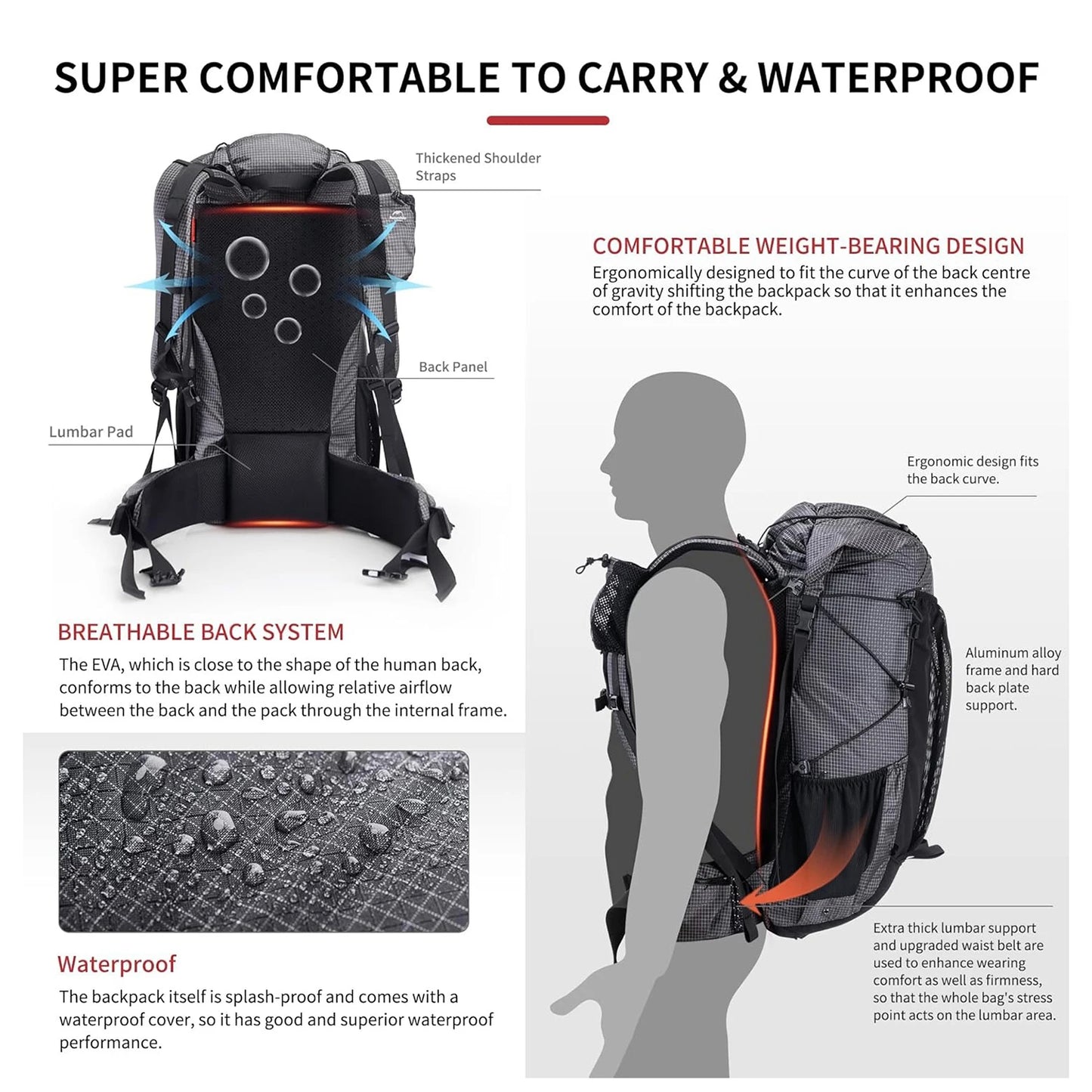Naturehike Outdoor Mountain Backpack 60+5L Waterproof High Capacity