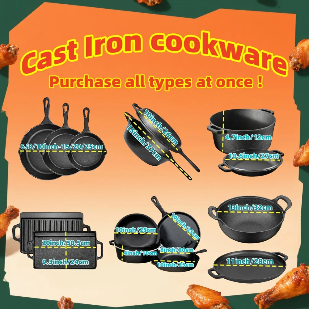 3-Piece Pre-Seasoned Cast Iron Skillet Set – 6", 8" & 10"