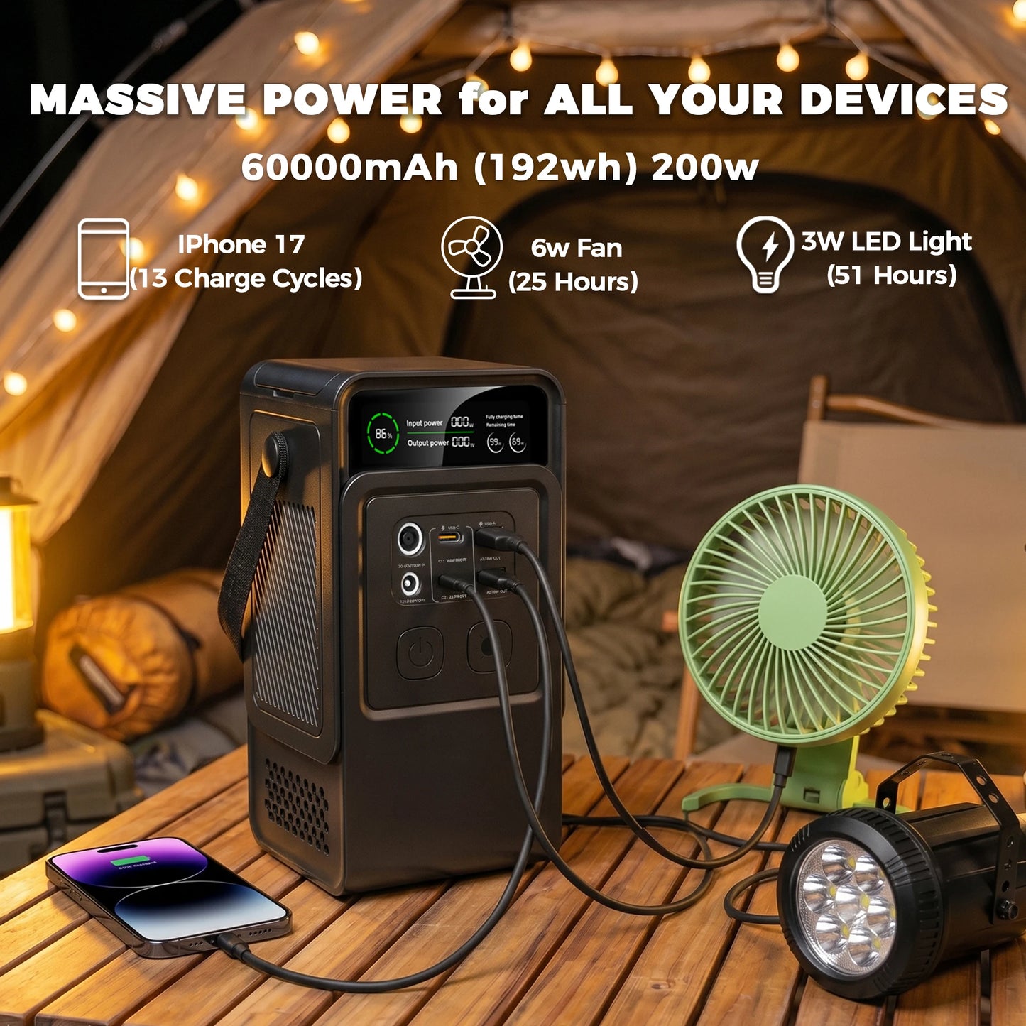 CTOLITY 200W Power Station Power Bank 60000mAh