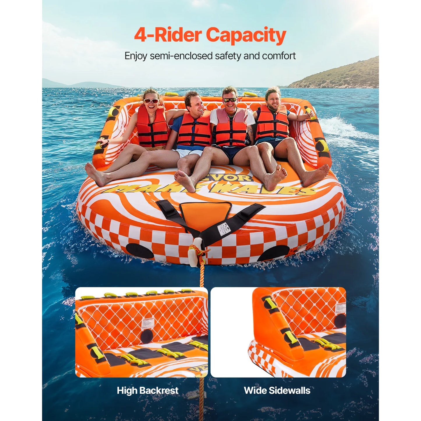 Towable Tube for Boating 1-4 Riders Inflatable