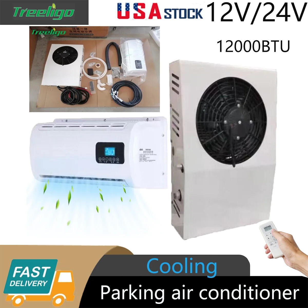 Treeligo 12V/24V 12000BTUmSplit Air Conditioner Electric