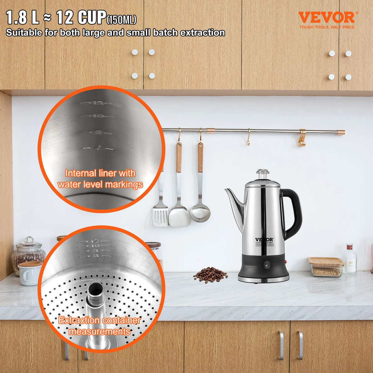 SucceBuy 12-Cup Electric Coffee Percolator – 304 Stainless Steel