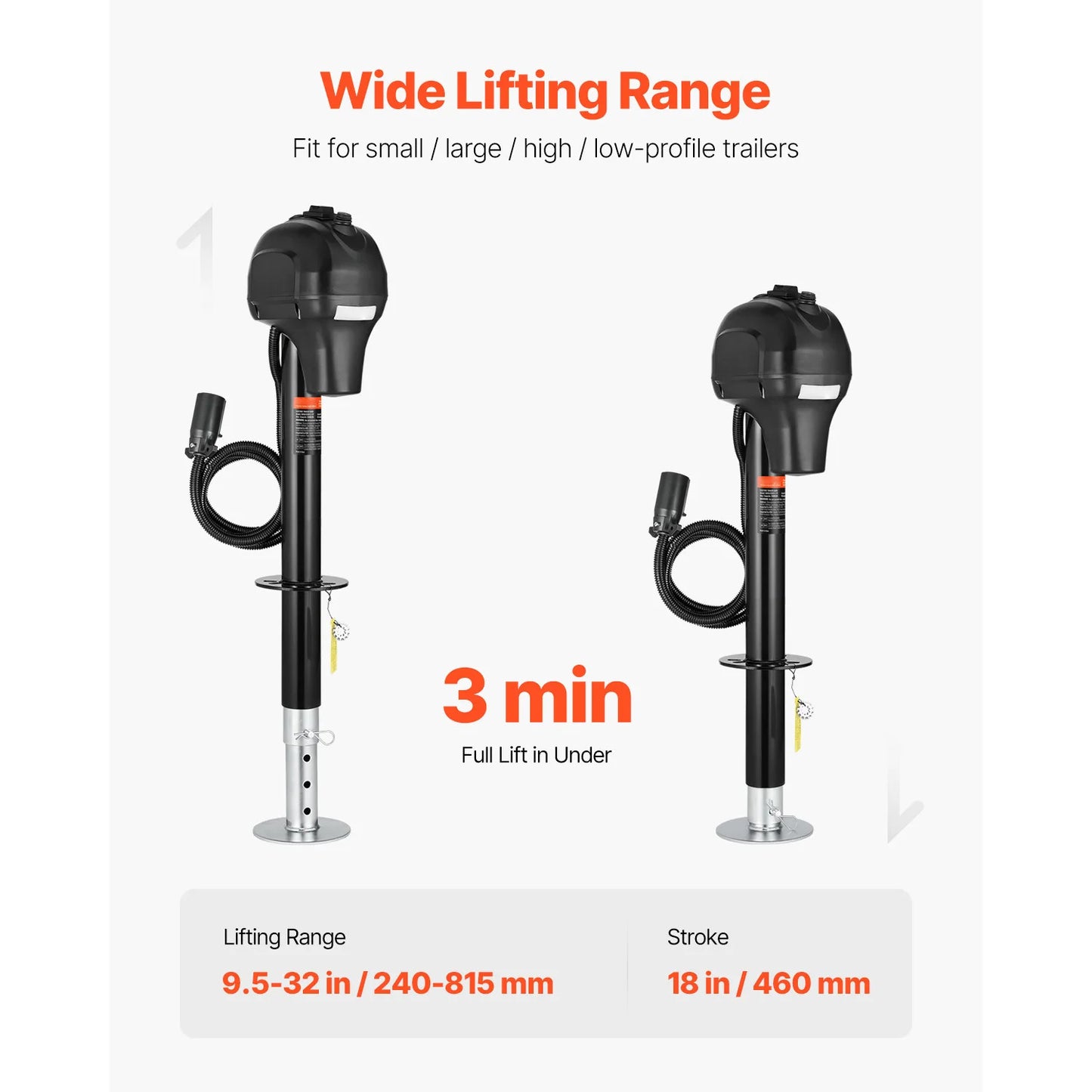 3500/5000Lbs Electric Trailer Jack RV 12V Tongue Jack with 7-pin Connector & Crank Handle 10"-28.3" Lift for Campers