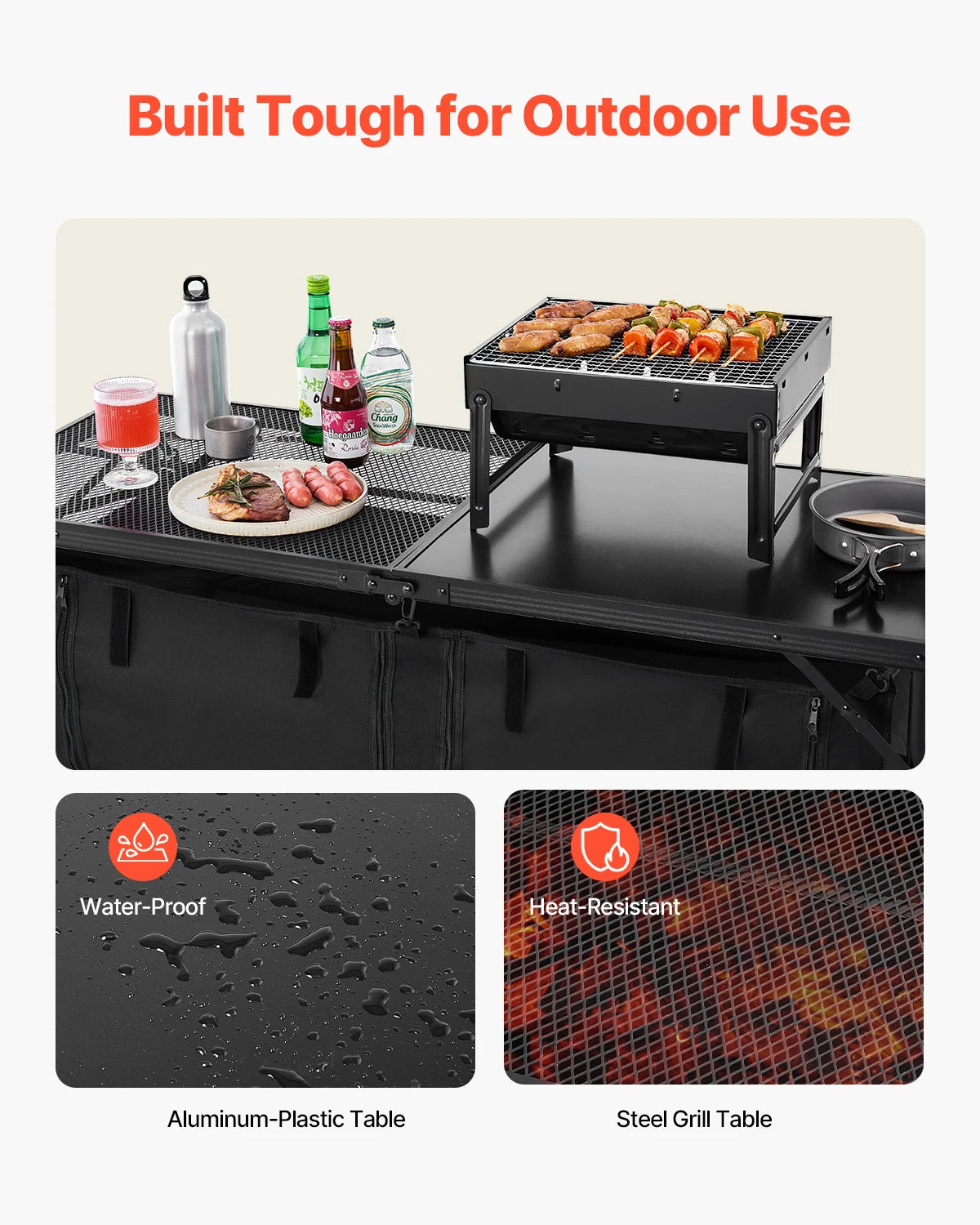 Camping Kitchen Table Outdoor Cooking Table Aluminum Lightweight Portable Cook Station for BBQ Party Picnic RV Travel