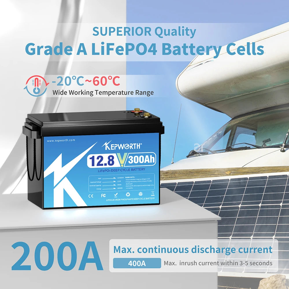 KEPWORTH 12V 300Ah LiFePO4 Battery Perfect for Off-Grid