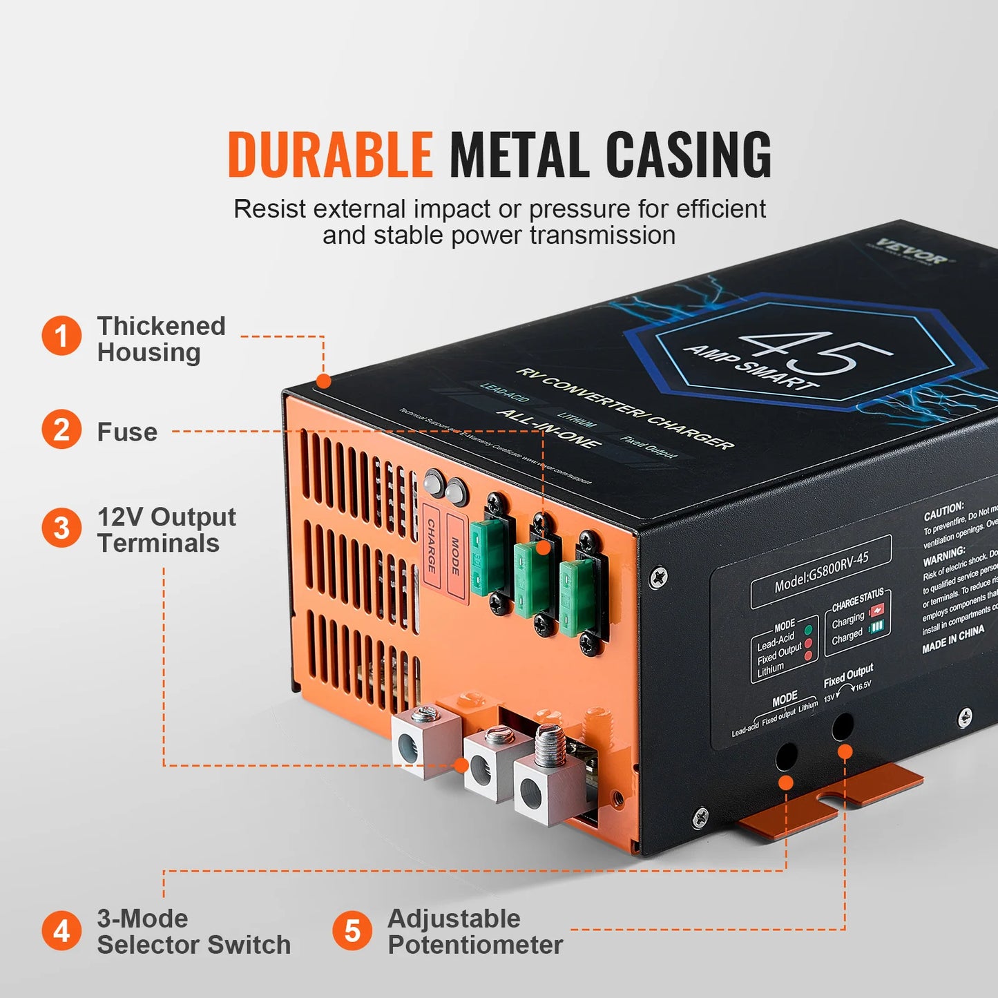 RV Converter 45/55/80Amp 110V AC to 12VDC Battery Charger 4Stage Smart Charging