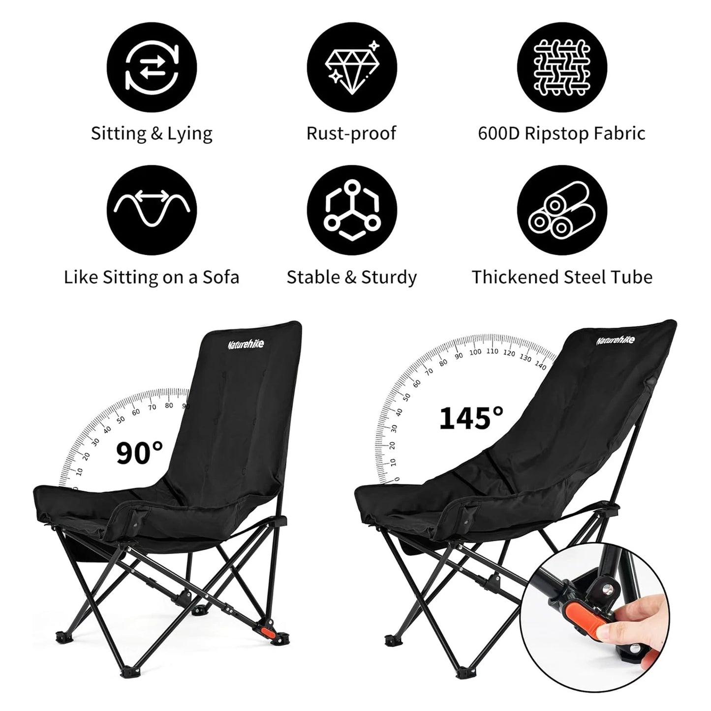 Naturehike Sea Star Recliner Outdoor Folding High Back Moon Chair 2-Position