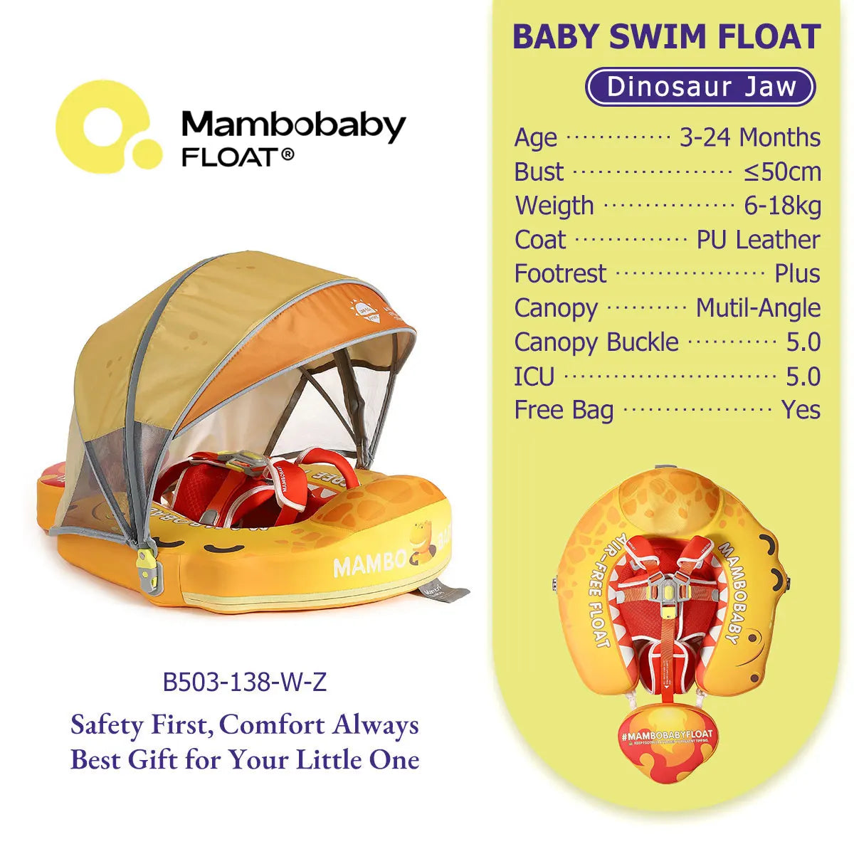 Mambobaby Baby Pool Float  For Infant Non-Inflatable Natation Buoy With Parasol