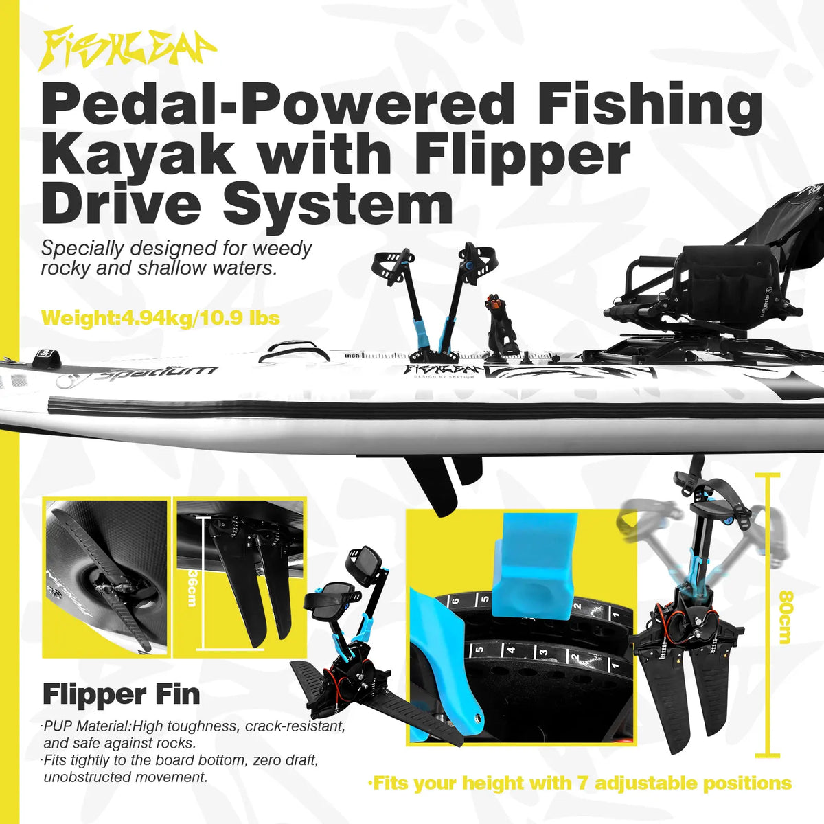Spatium FishLeap 11.5' Inflatable Pedal Drive Fishing Kayak with Motor