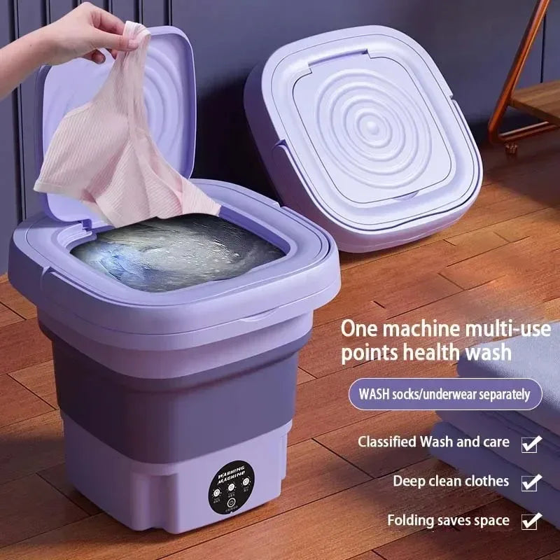 8L Portable Folding Mini Washing Machine with Spin Dryer – Compact Laundry Washer