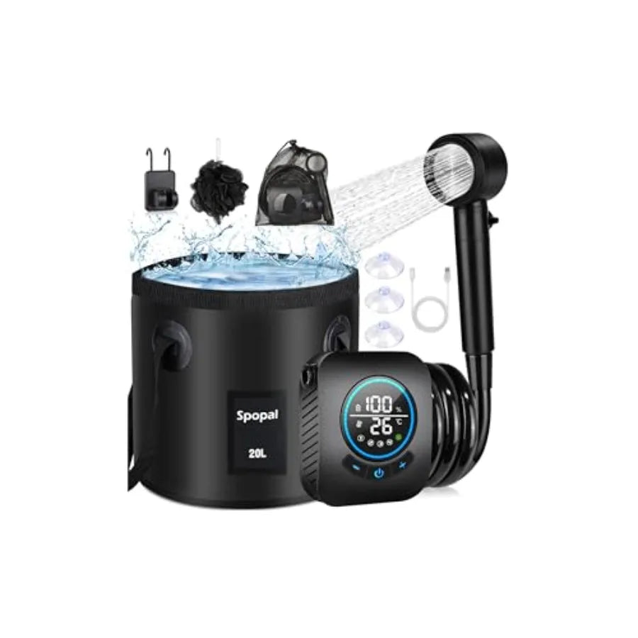 Portable Shower for Camping Rechargeable with 5 Adjustable Speeds, 4 Spray Modes