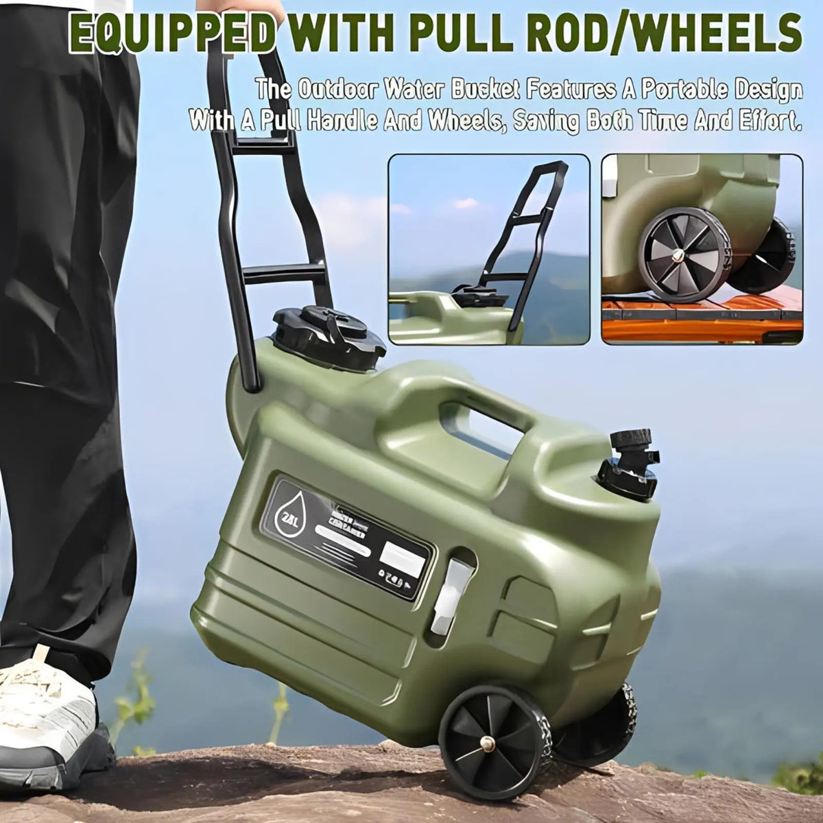 28L Portable Camping Water Container with Wheels & Dispensing Faucet