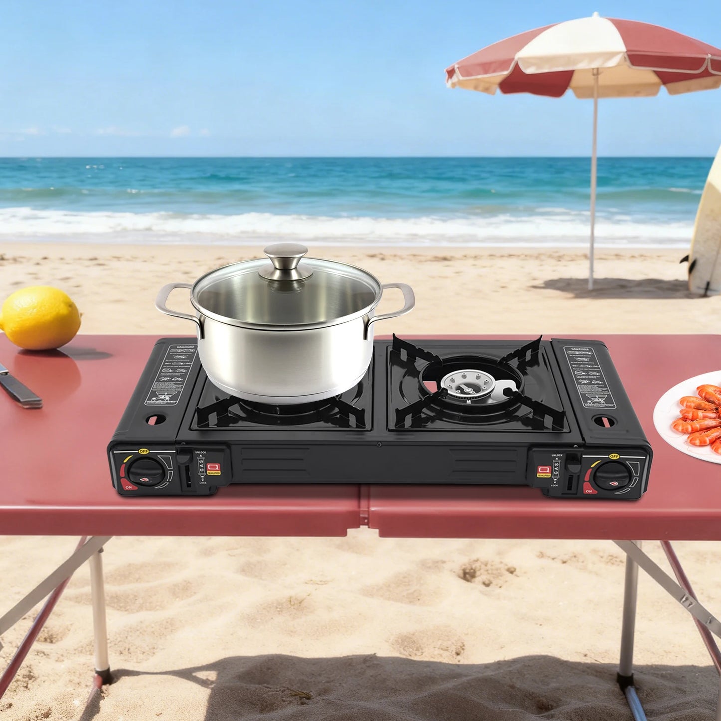 2 Burners Portable Gas Stove with Piezo Ignition and Carrying Case