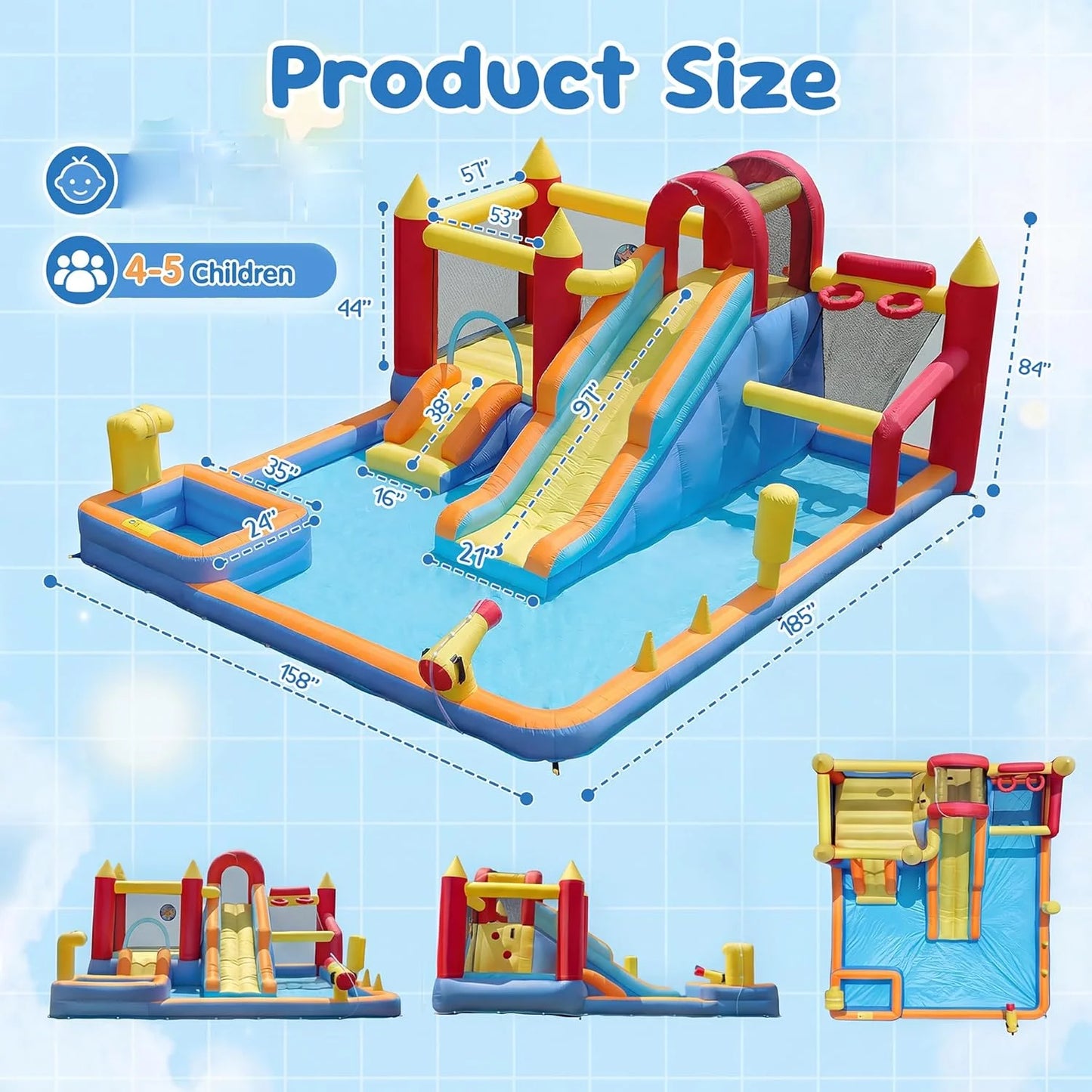 Jump 'n Slide Inflatable Bouncer for Kids with Heavy Duty Blower, Stakes Repair Patches Storage Bag