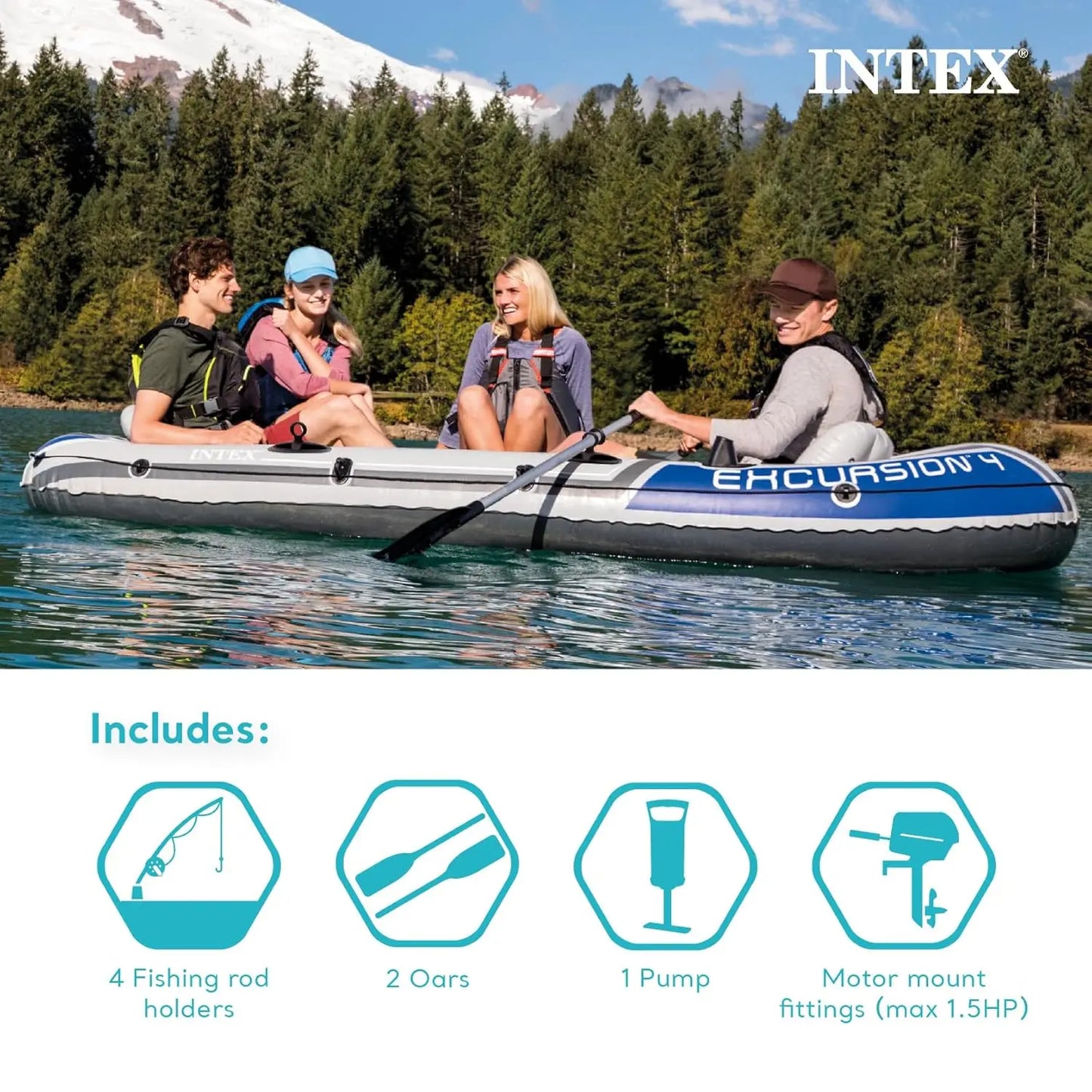 5 Person Inflatable Boat with Oars and Pump