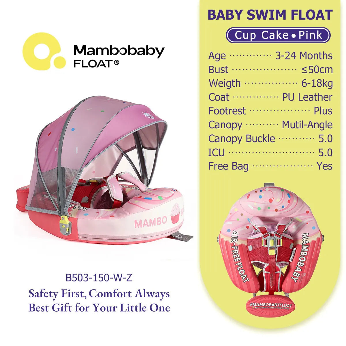 Mambobaby Baby Pool Float  For Infant Non-Inflatable Natation Buoy With Parasol