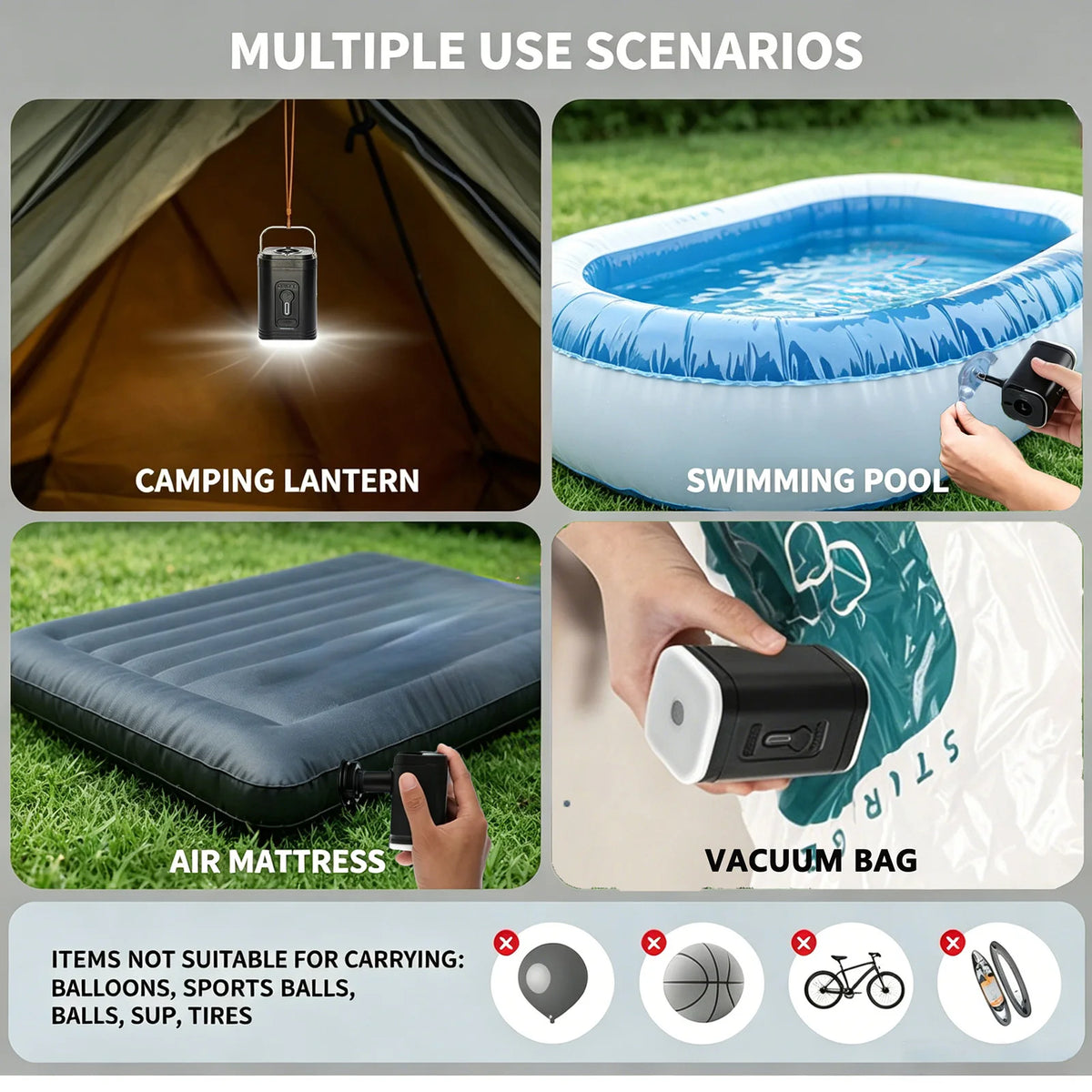 Portable Rechargeable Electric Air Pump with LED Light & 5 Nozzles