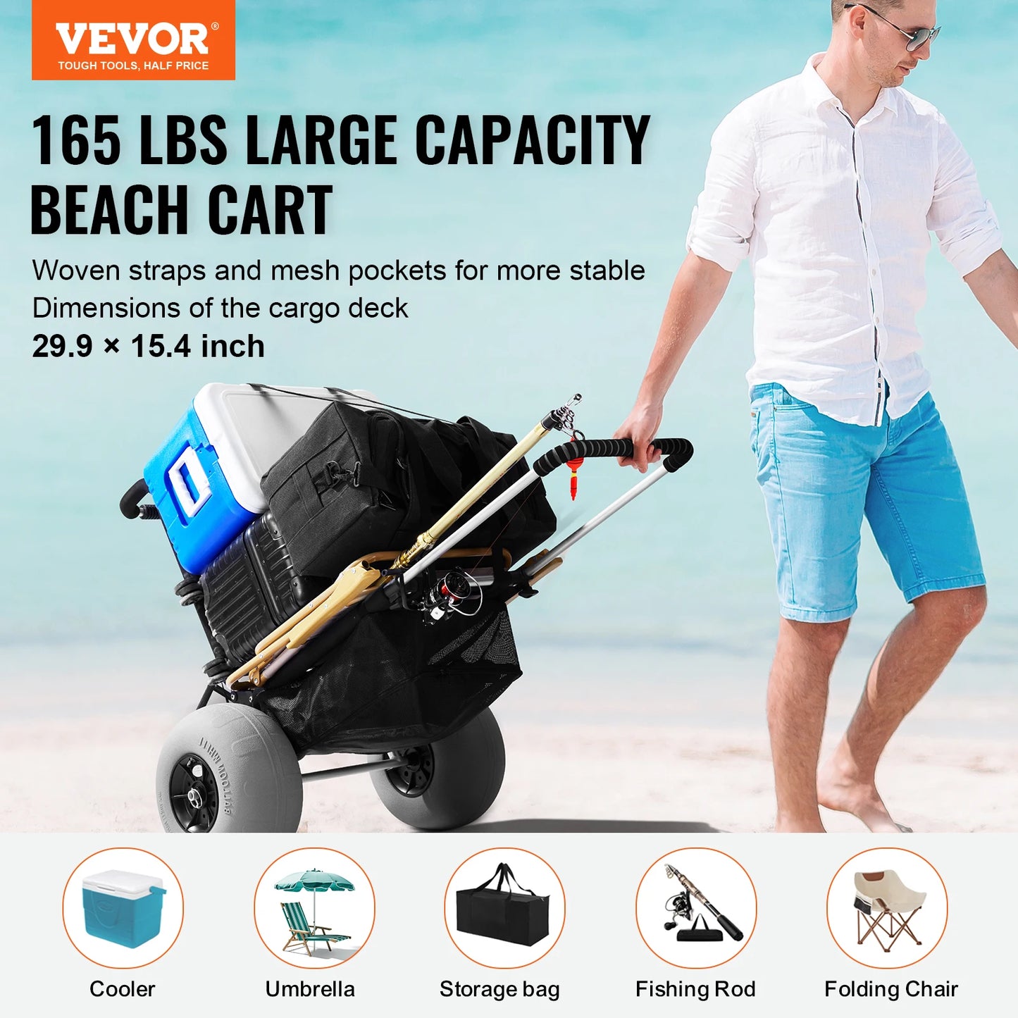 Folding Beach Dolly with Big Wheels for Sand 29.9"x15.4"/15.4"x15.7"