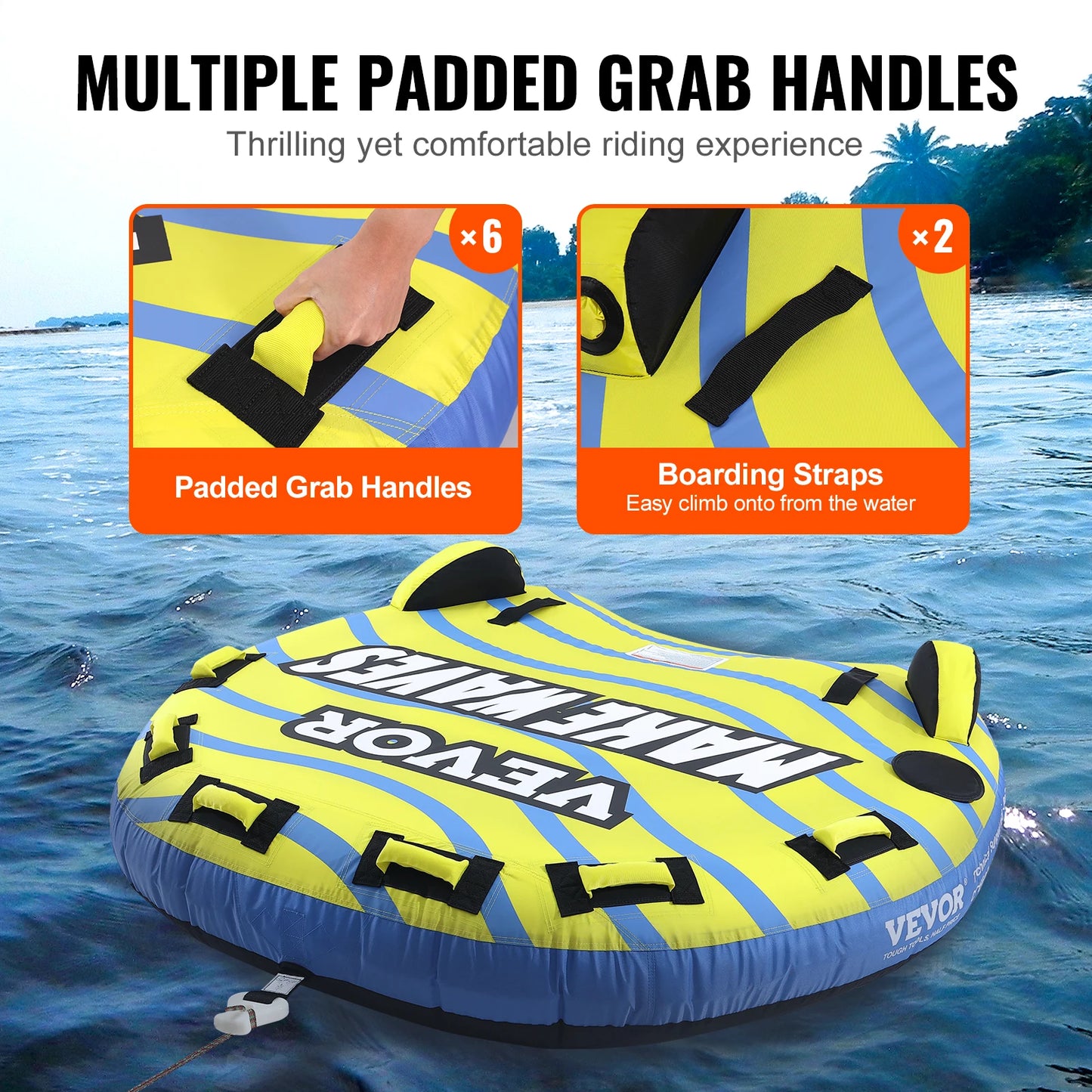 Towable Tube for Boating, 1-3 People Inflatable Towable Tube with Bumper Fins