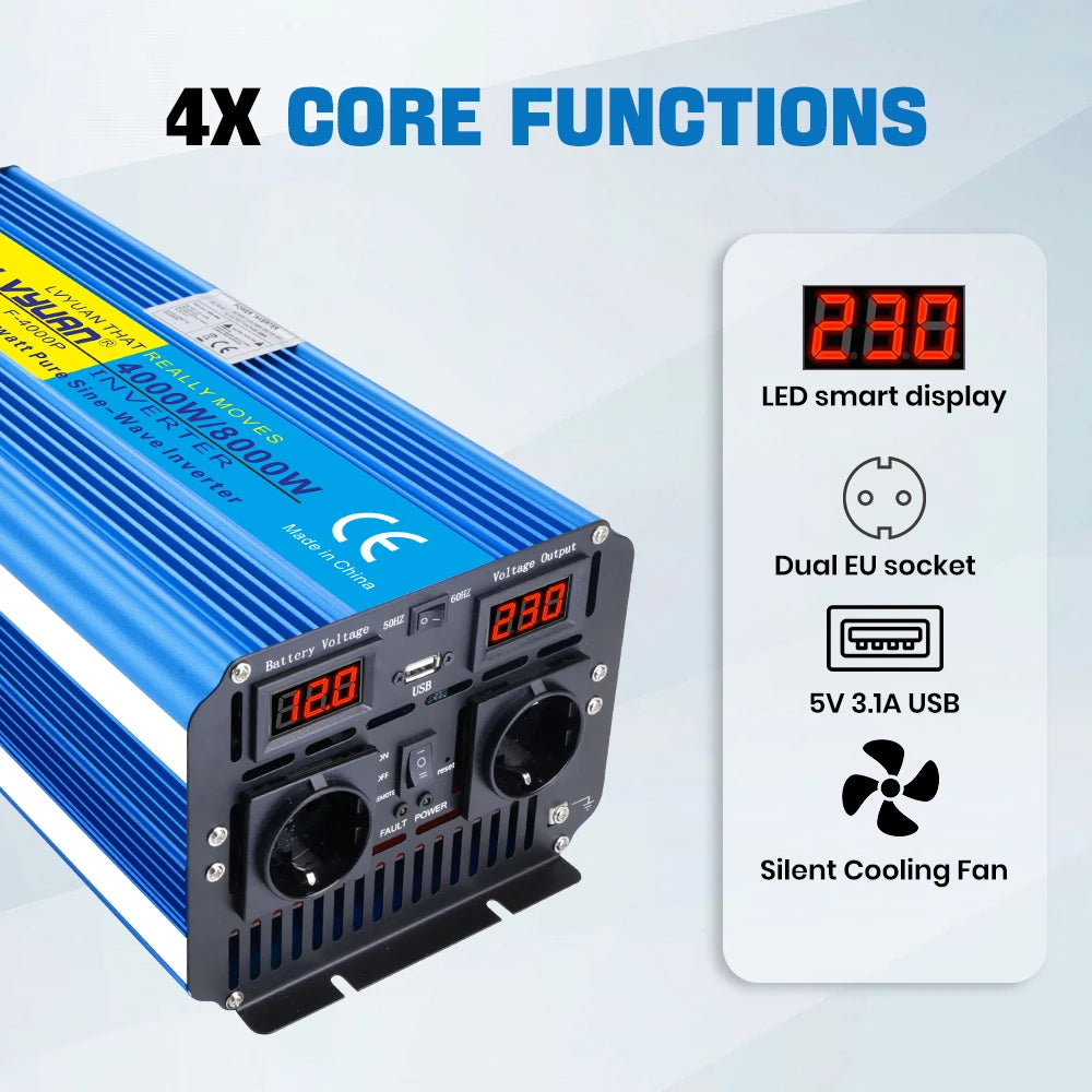 4000W 8000W  DC To AC Portable Power Inverter Voltage Converter With Remote Control