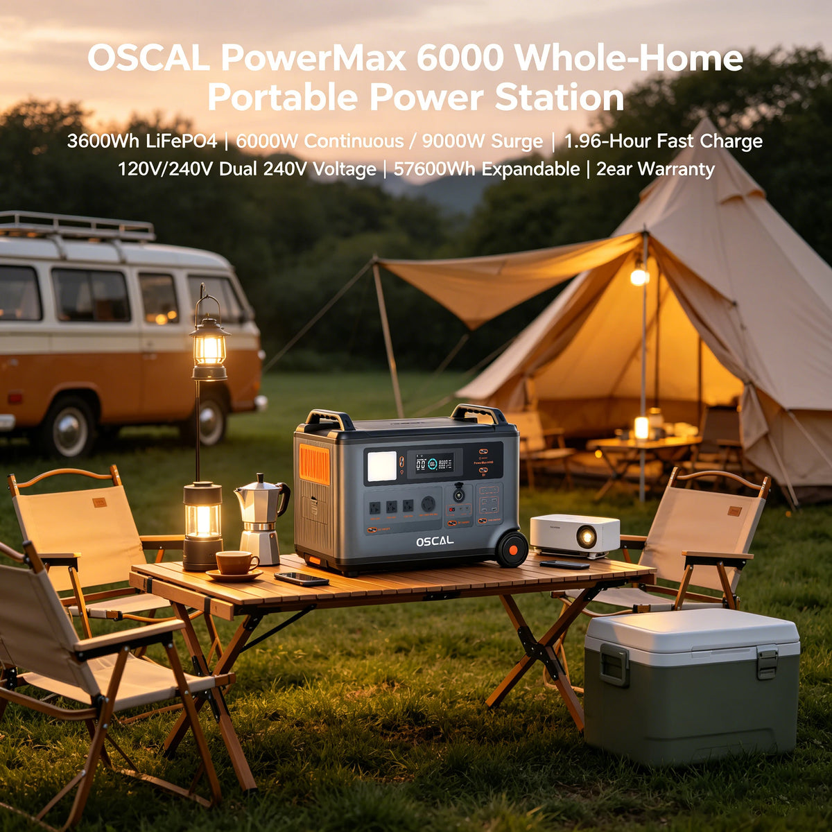 OSCAL PowerMax 6000 Portable Power Station – 3600Wh LiFePO4, 6000W