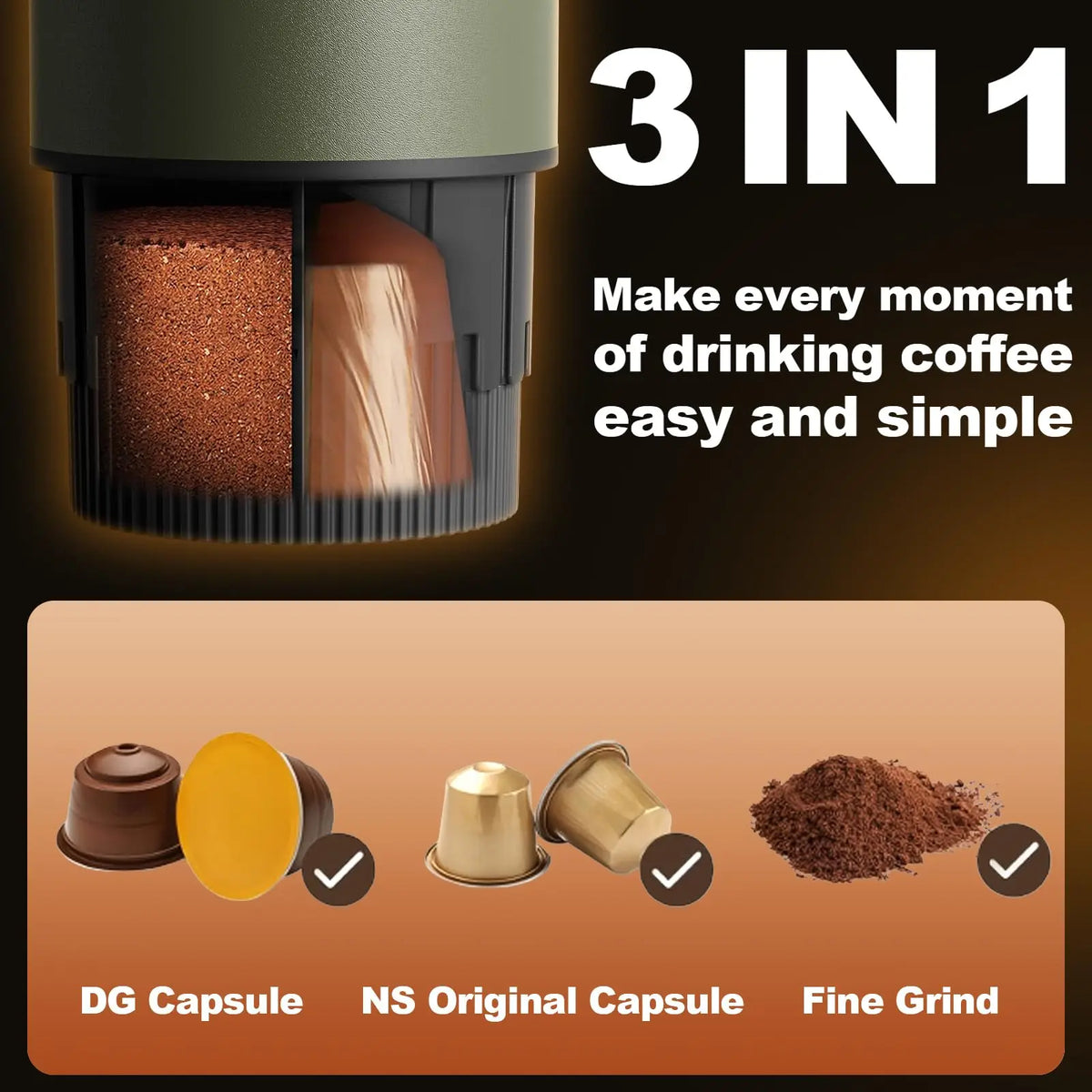 3-in-1 Portable Espresso Maker – Self-Heating Travel Coffee Machine