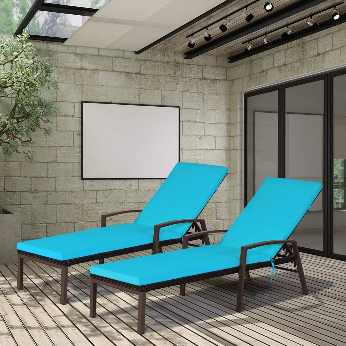 2 PCS Patio Rattan Chaise Lounge
