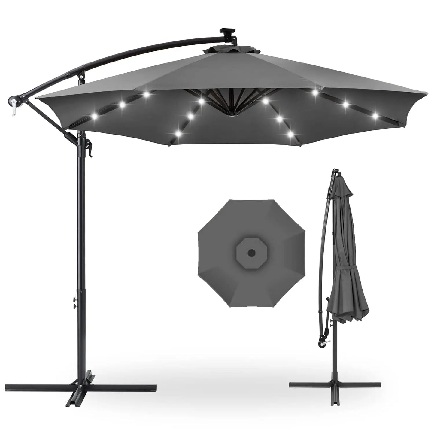 10ft Solar LED Offset Cantilever Umbrella