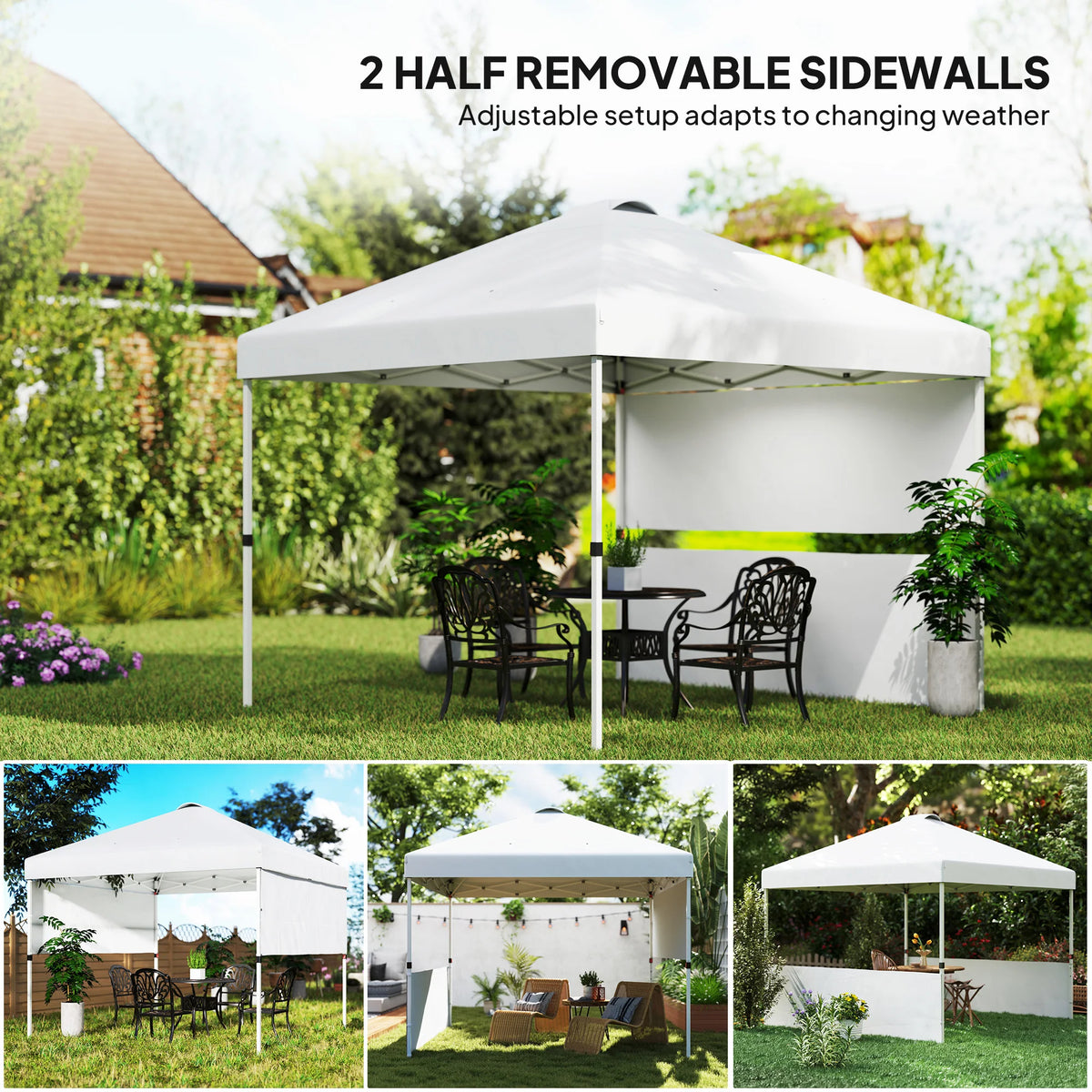 10' x 10' Pop-Up Canopy Tent with 2 Half Sidewalls – White