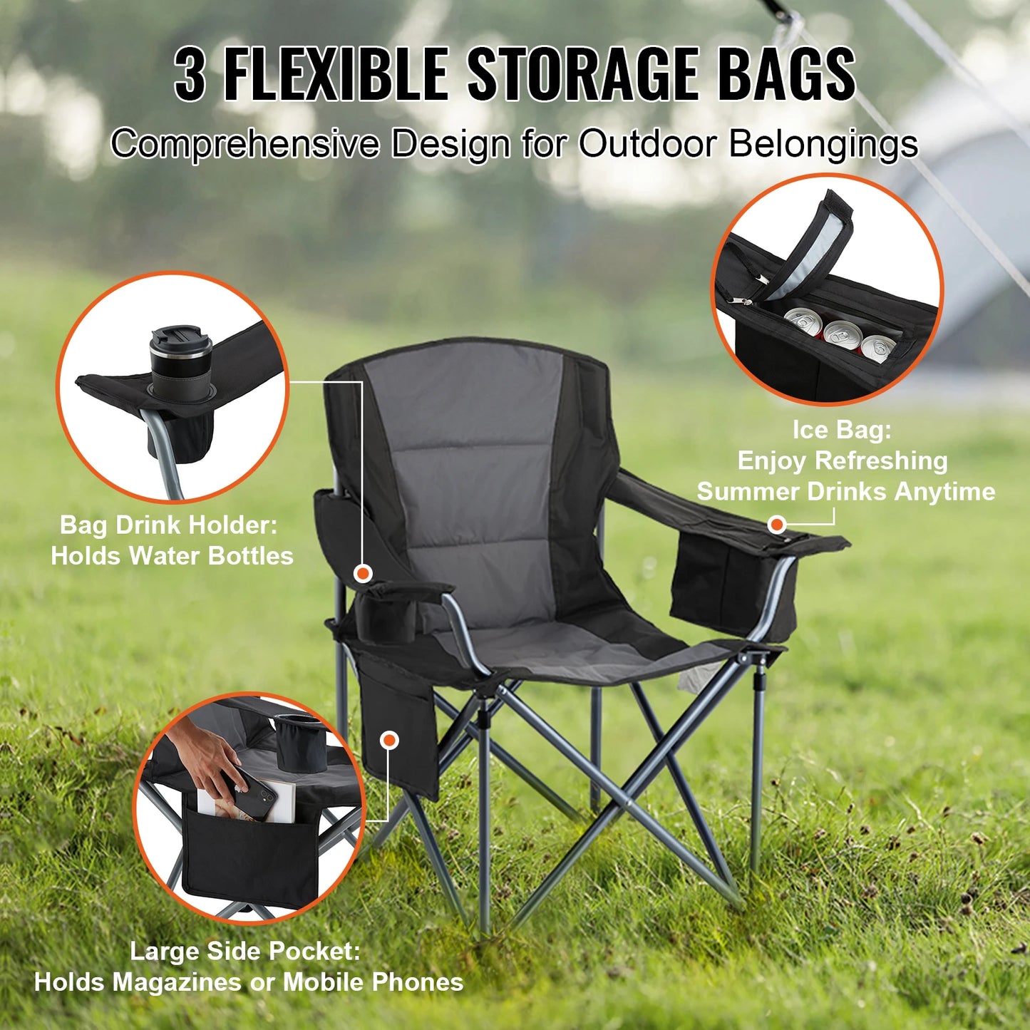 Folding Chair for Adults Portable Quad Lumbar Back Padded Arm Chair