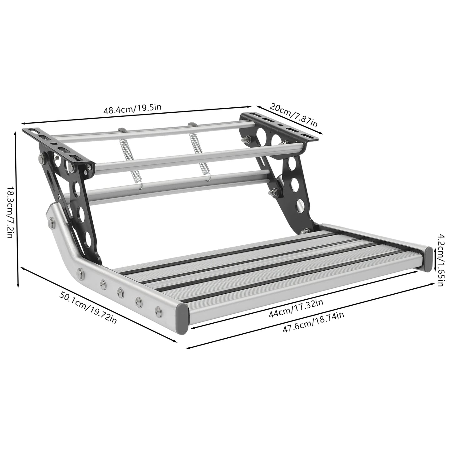 Folding RV Step Silver Aluminum Alloy 44cm RV Camper Step with 12V LED Light Manual RV Step 150kg Load Bearing Capacity