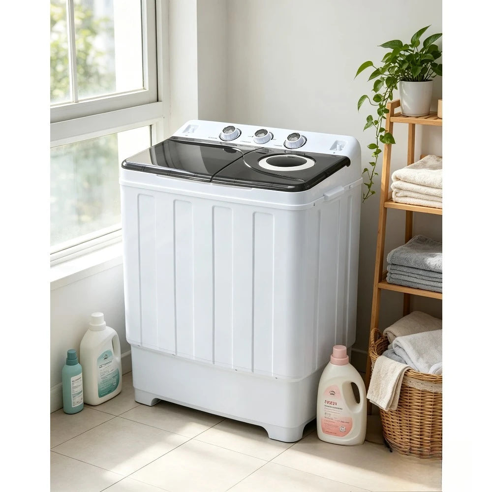 28 lb Portable Twin Tub Washing Machine with Spin Dryer & Drain Pump – Grey