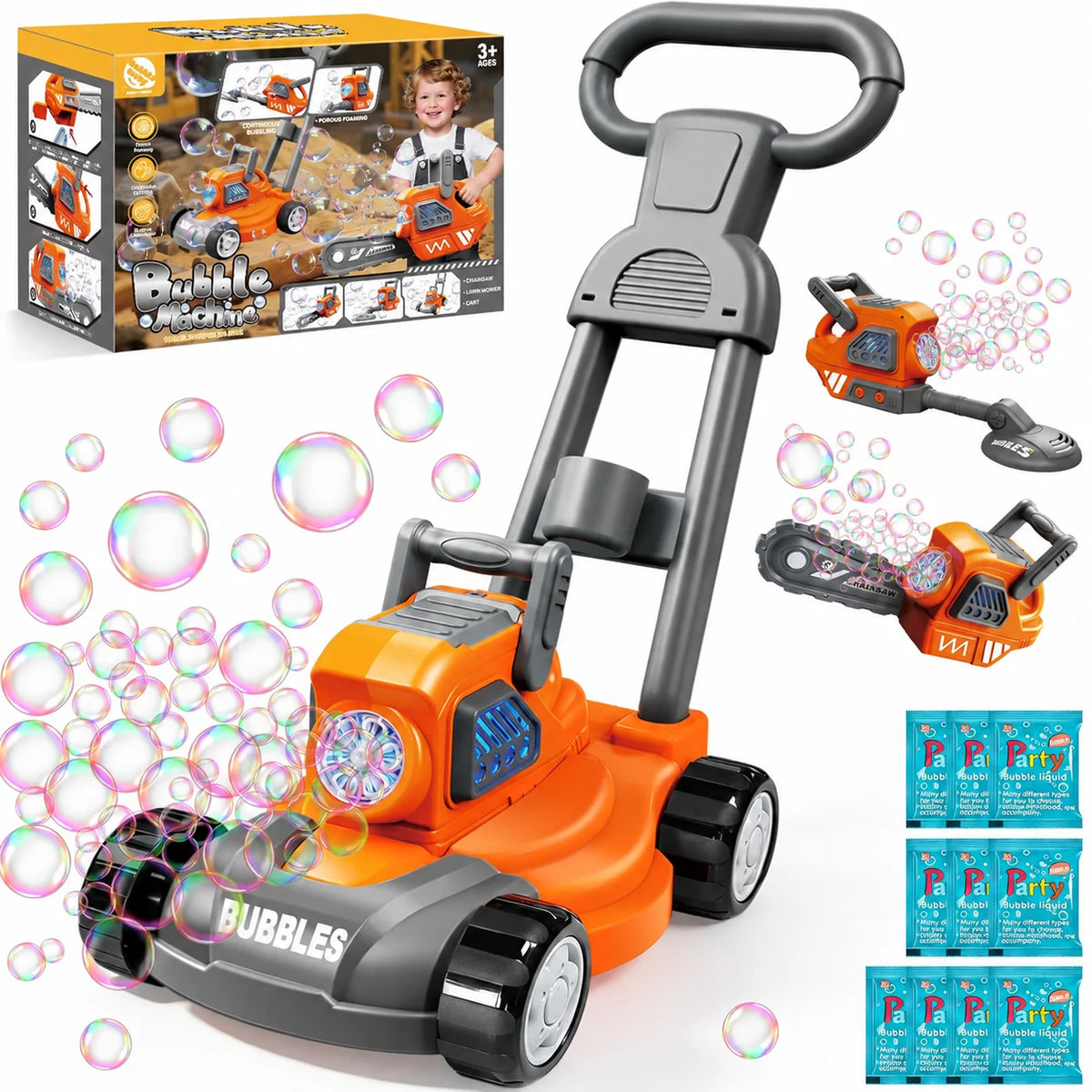 Hotfree 3-in-1 Bubble Lawn Mower for Kids with 10 Bubble Solutions