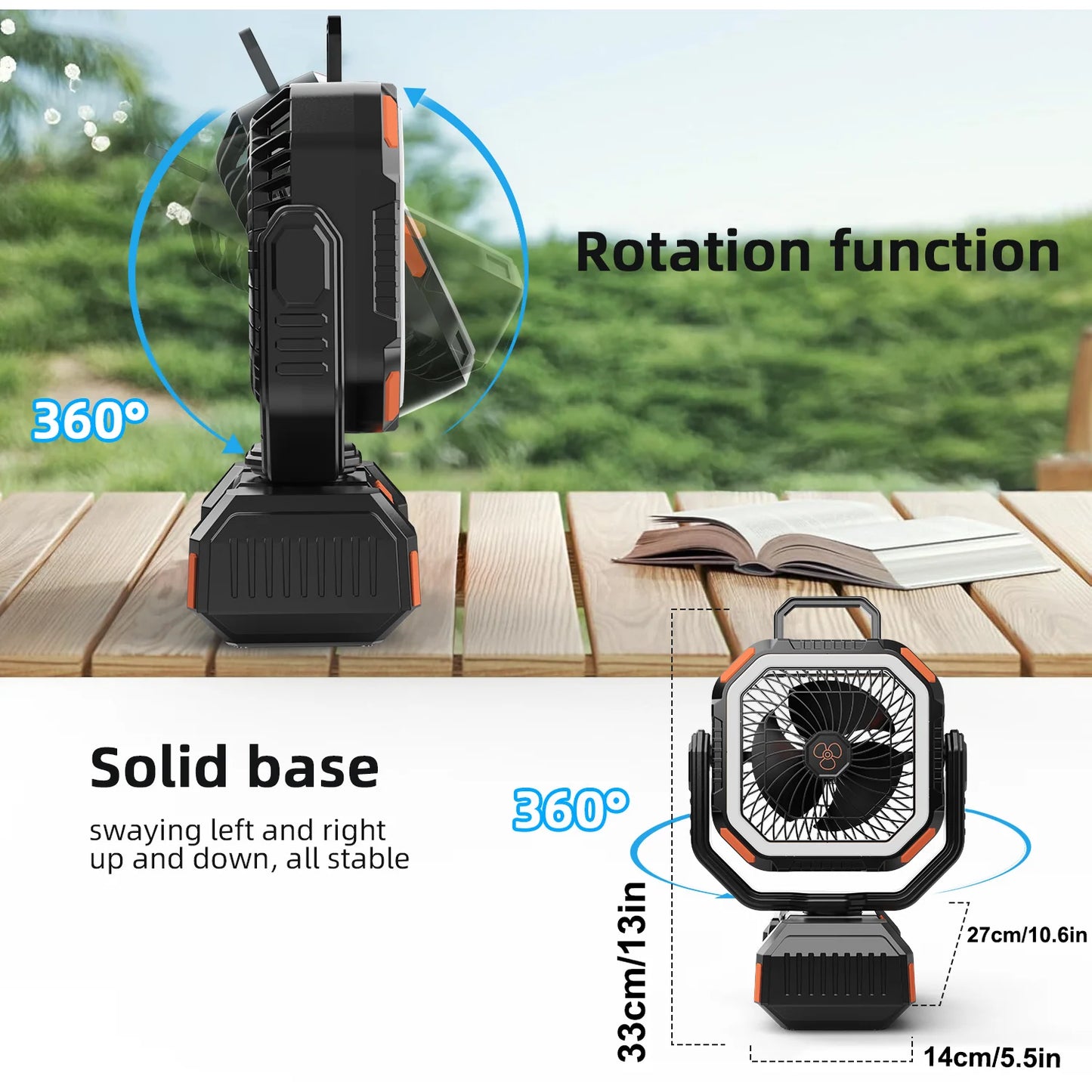 Portable Camping Fan Rechargeable 40000mAh Battery Operated Oscillating Fan USB C Battery Powered with LED Lantern, Head Rotation,Timer, Remote Auto, Hook for Tents Travel Outdoor Beach