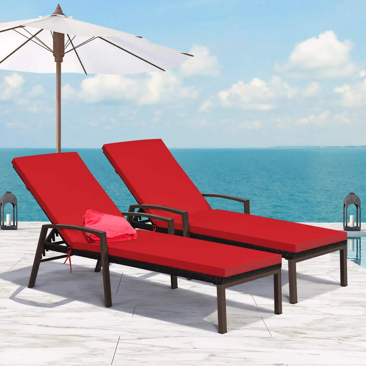 2 PCS Patio Rattan Chaise Lounge