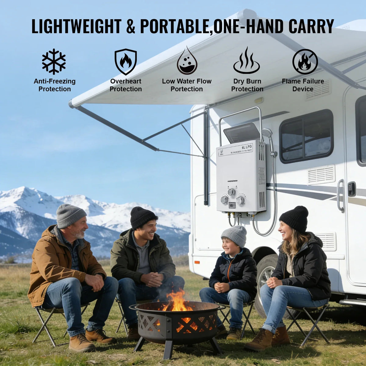 SIHAO 6L Portable Tankless LPG Water Heater – Digital Display for Outdoor Use