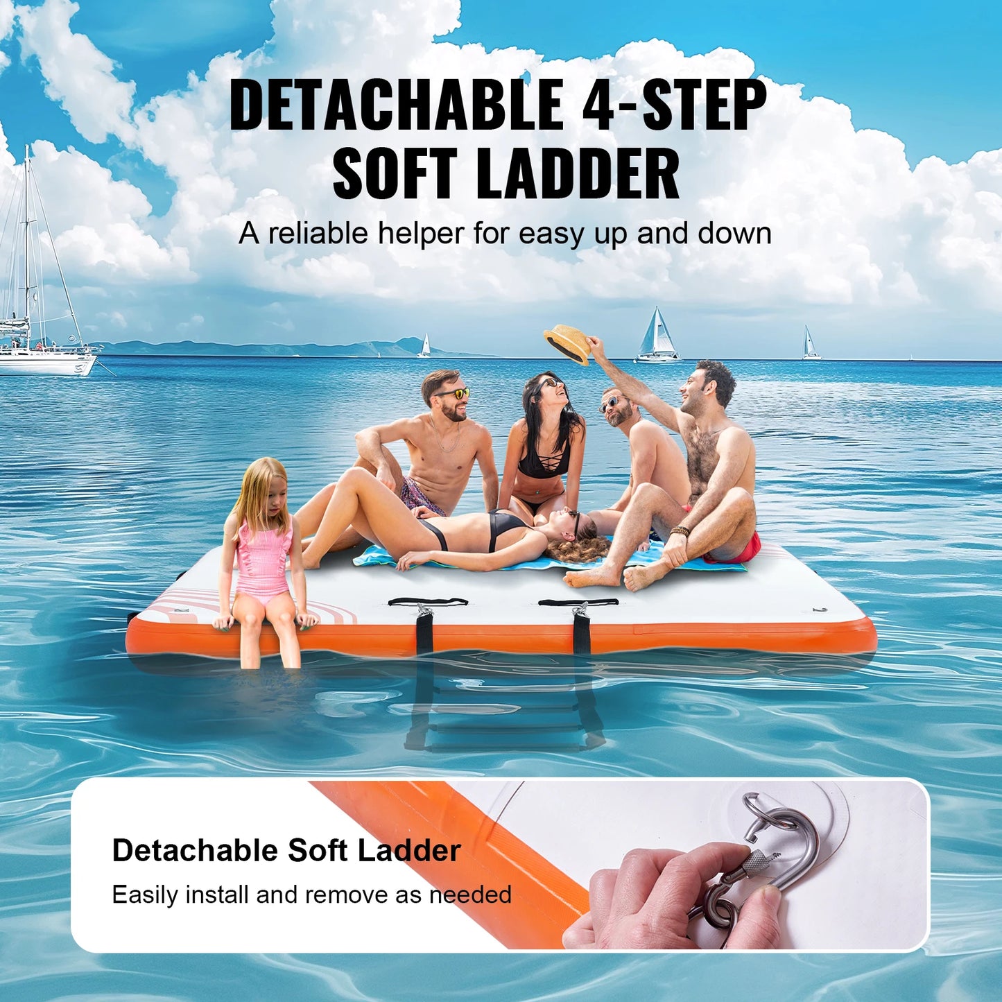 Inflatable Floating Dock Non-Slip Water Dock Mat with Detachable Ladder