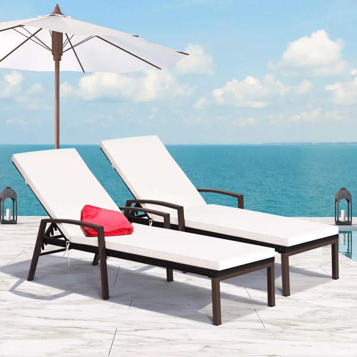 2 PCS Patio Rattan Chaise Lounge