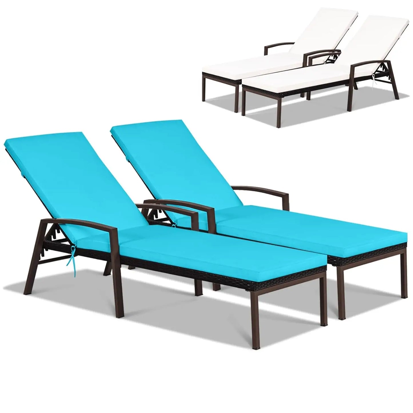 2 PCS Patio Rattan Chaise Lounge