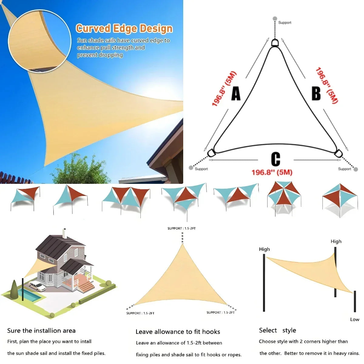 Triangle Sun Shade Sail Canopy