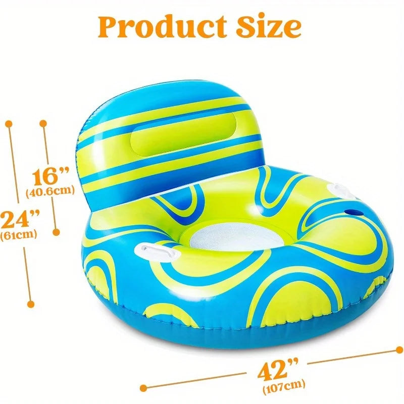 Inflatable Pool Float Lounger River Tube Floating Chair Sofa with Big Backrest Handle Cup Holder Pool Summer Party Toys