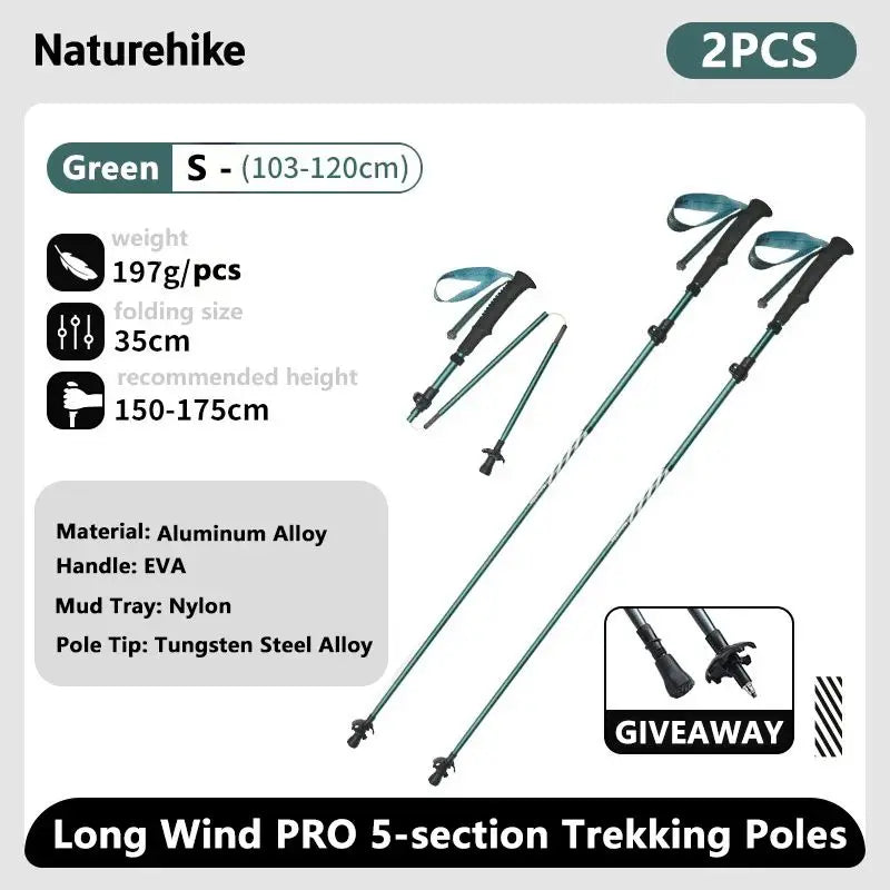 Naturehike Carbon Fiber Trekking Poles 5 Sections Portable Folding Climbing Sticks Outdoor Hiking Collapsible Walking Sticks